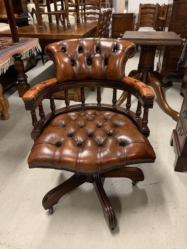 Stunning, Quality Hand Dyed Leather Chesterfield Captains Chair
