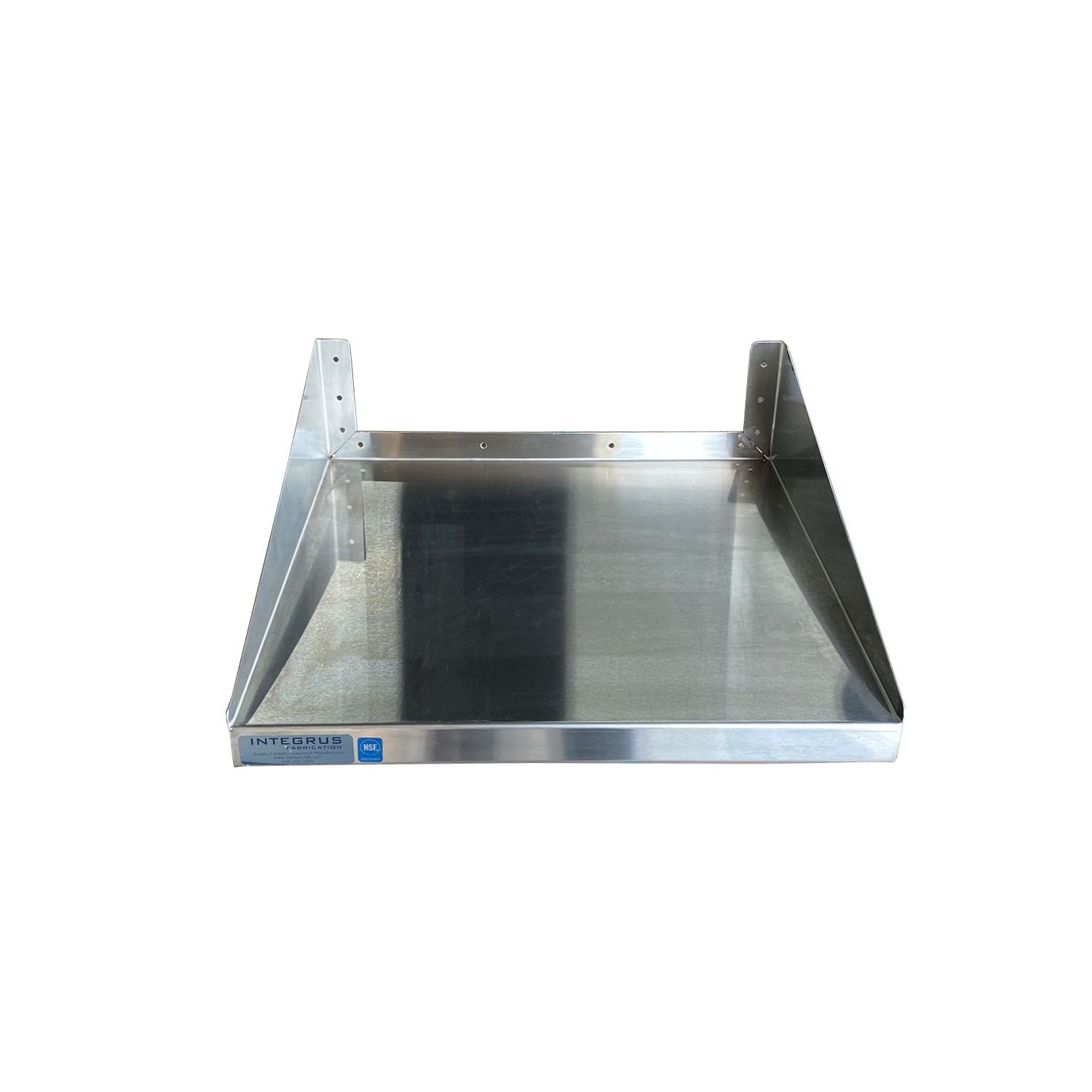 Angled Photo of Stainless Steel Industrial Wall Shelf that can be used for DIY, Mechanical, Food Service, or Warehouse