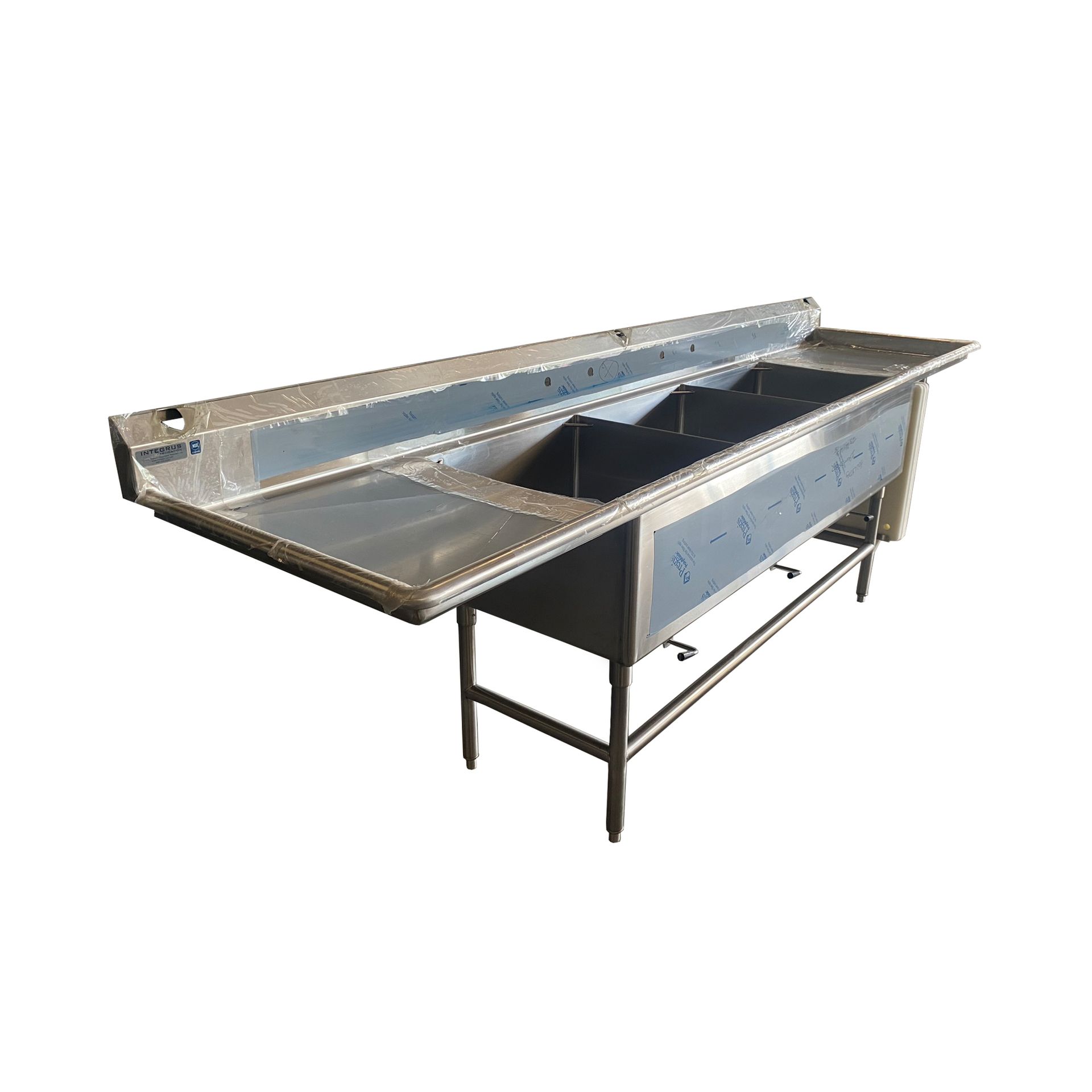 16 Gauge Stainless Steel Three Compartment Commercial Sink with Two Drainboards