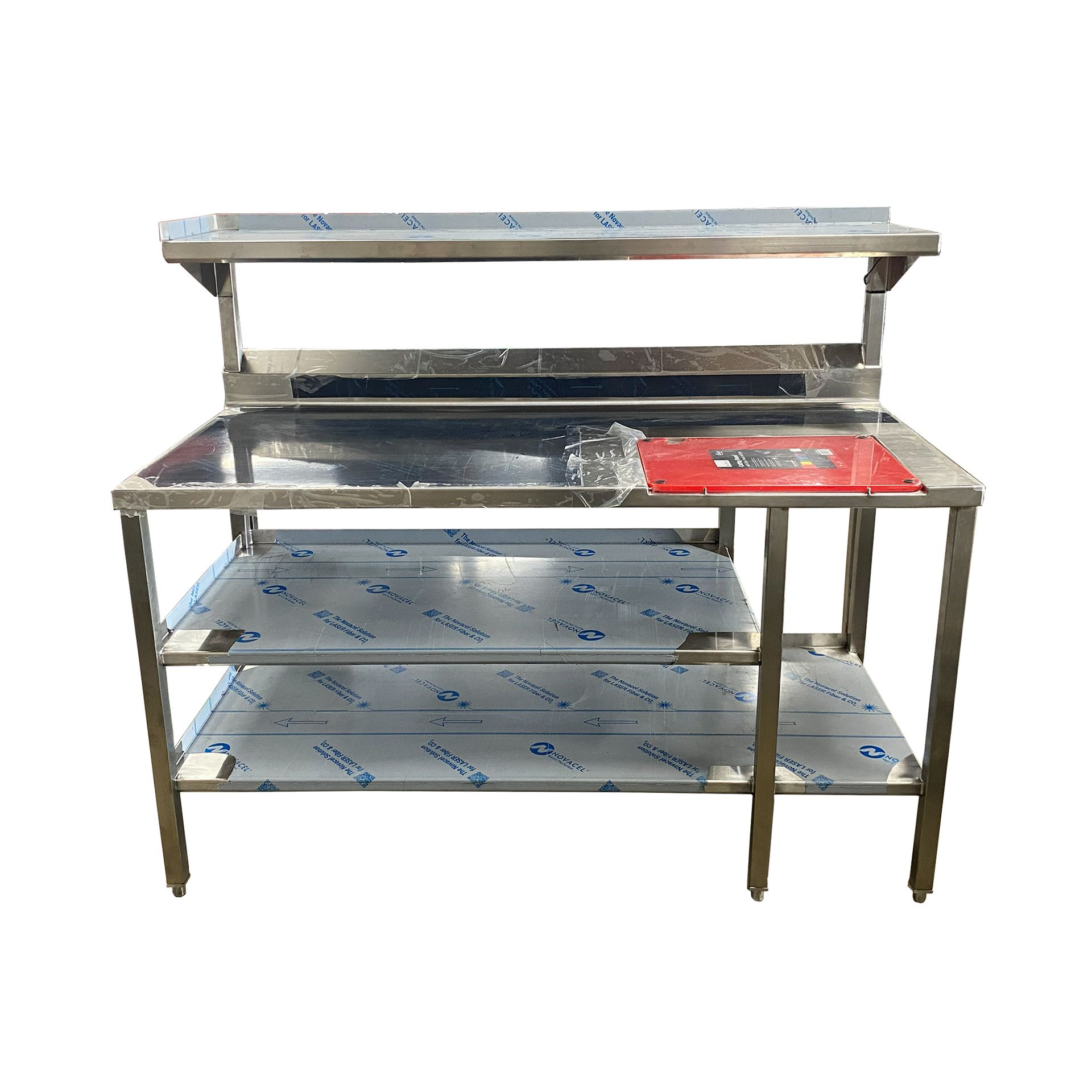 Meat-Cutting Table w/ Cutting Board Slot & Shelves