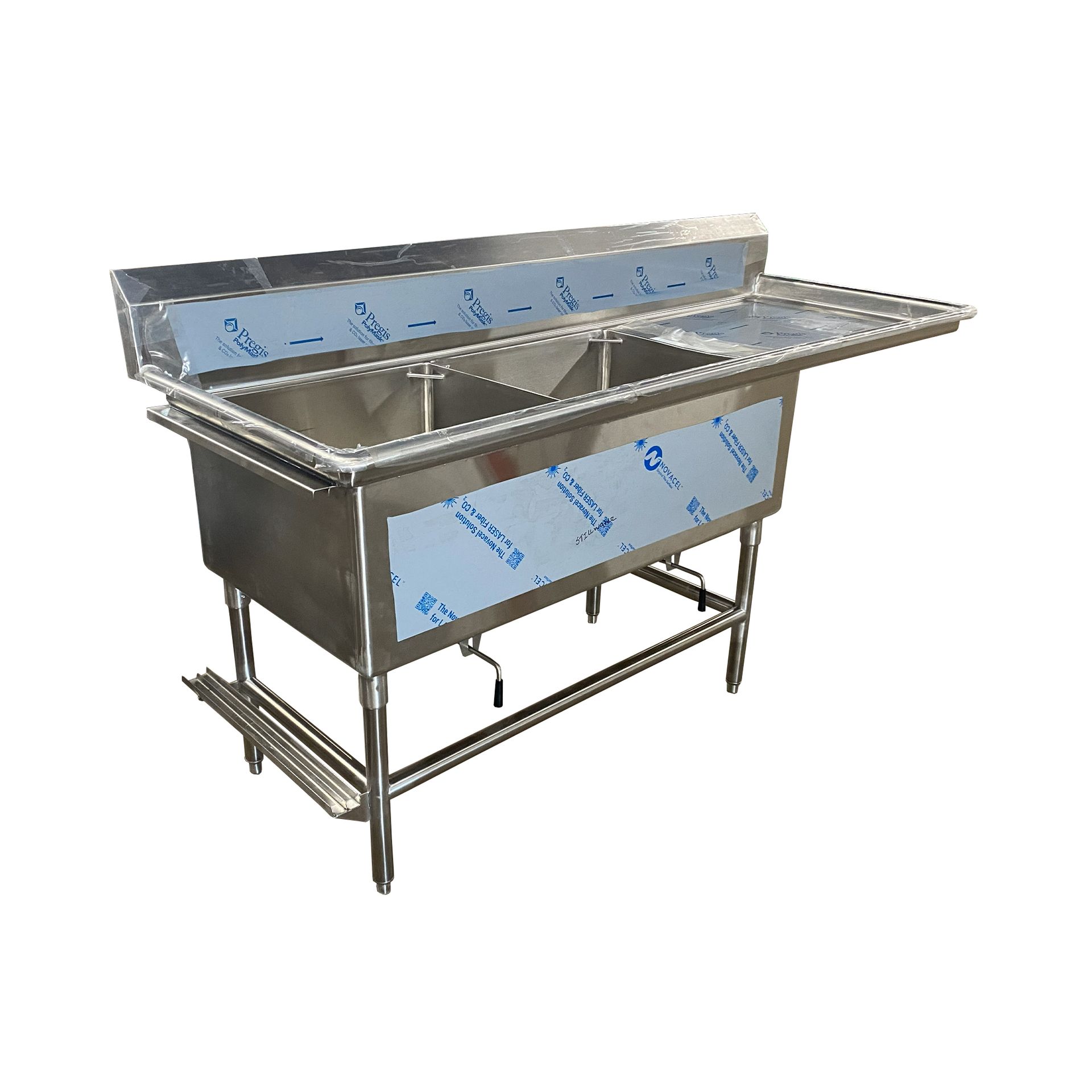 16 Gauge Stainless Steel Two Compartment Commercial Sink with Right Drain Board