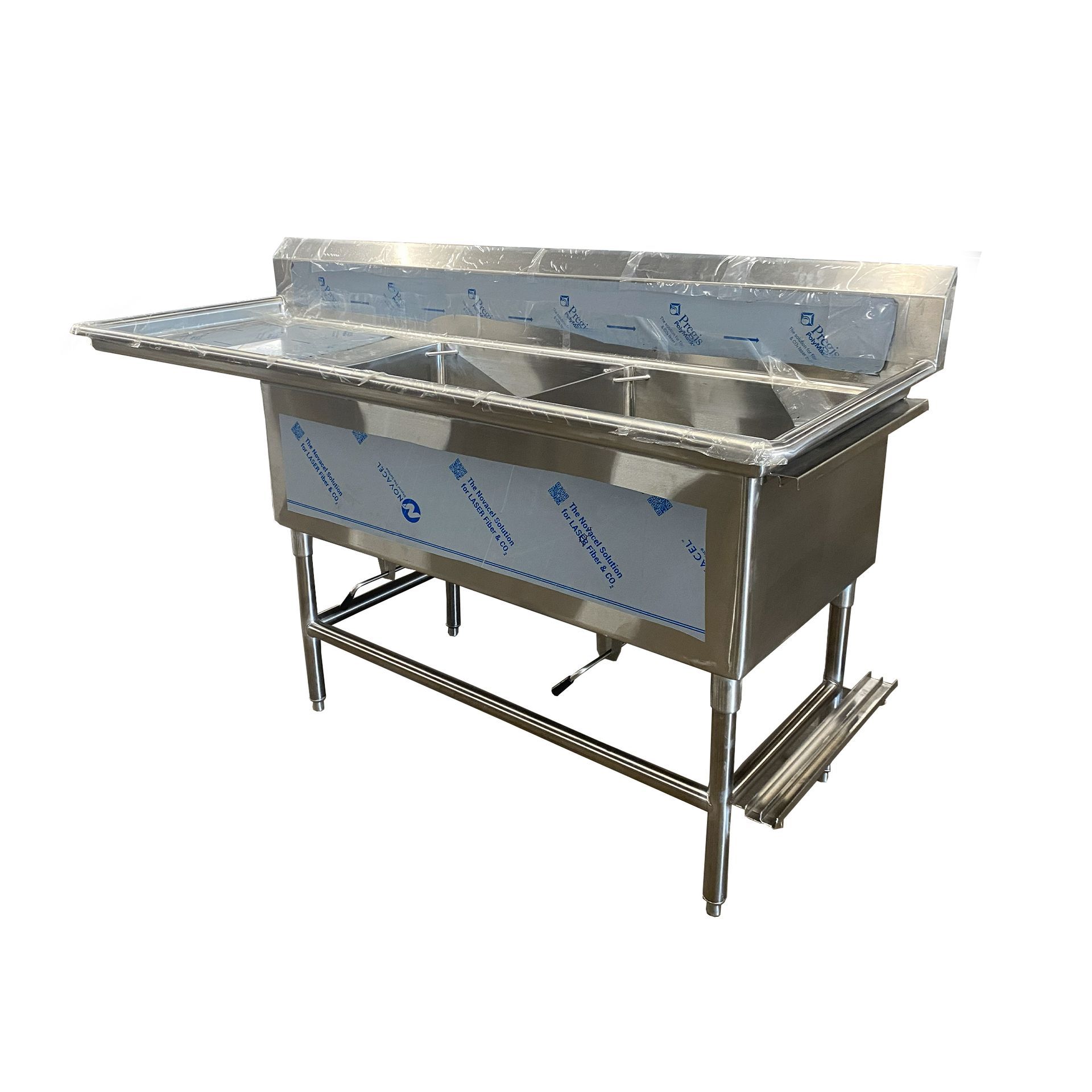 16 Gauge Stainless Steel Two Compartment Commercial Sink with Drain Board