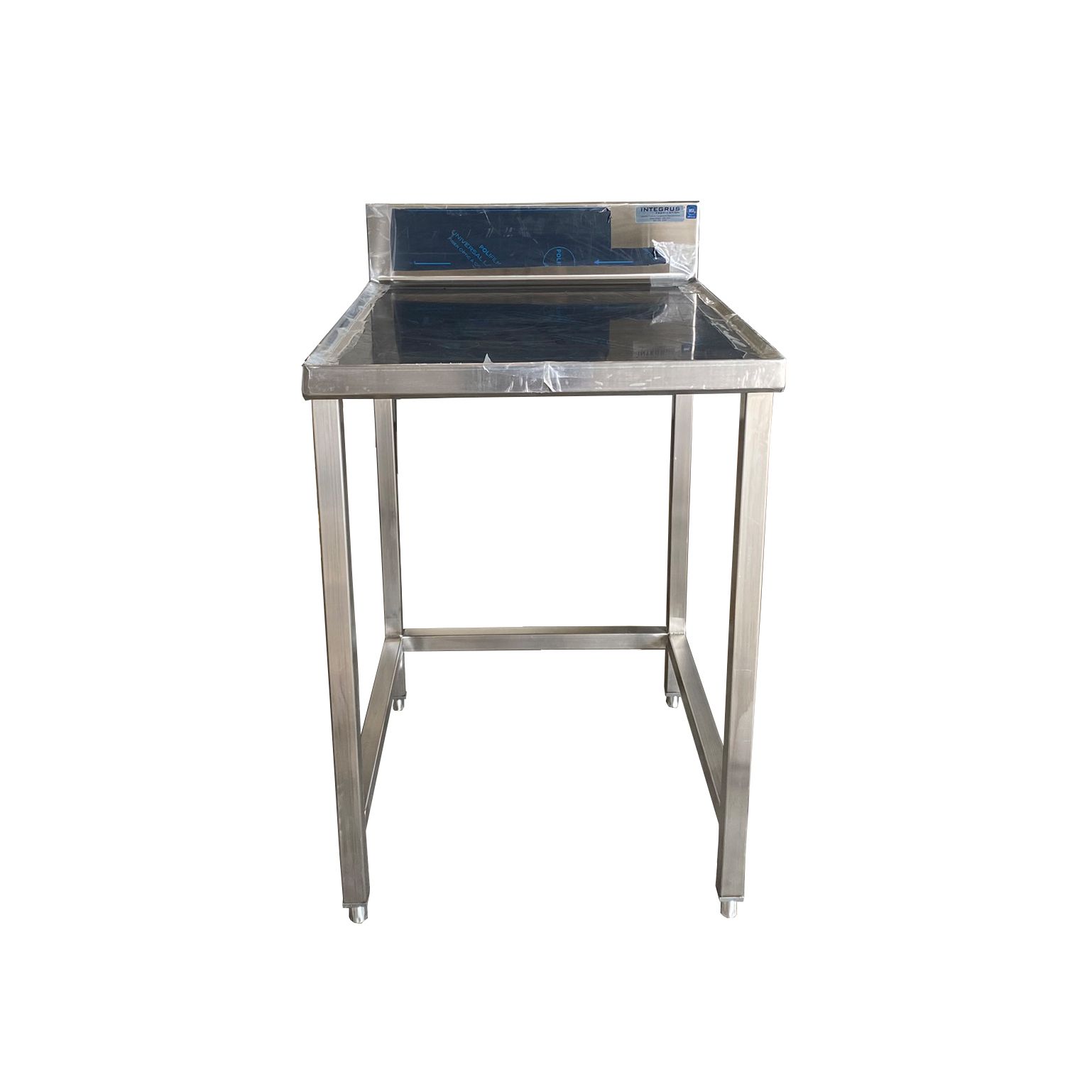 Side Angle Photo of Stainless Steel Industrial Beverage Table, designed for a drink machine