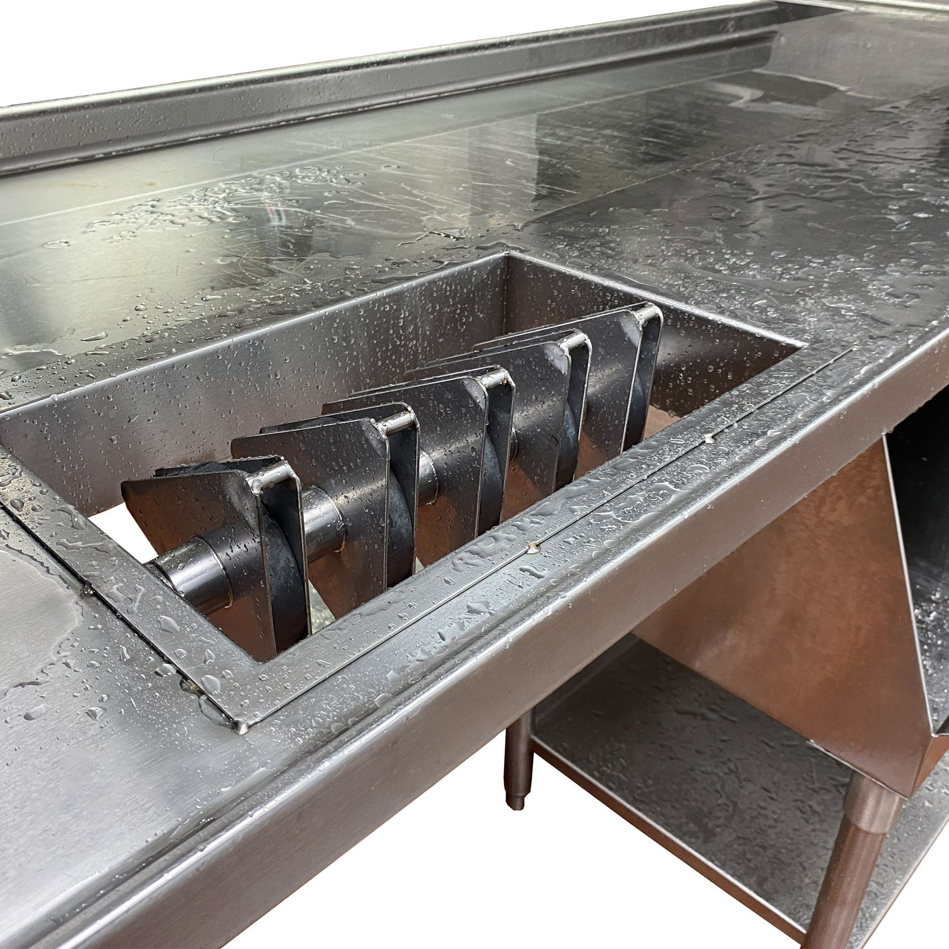 Custom Stainless Steel Soil-Side L-Shaped Dish Table - Right to Left