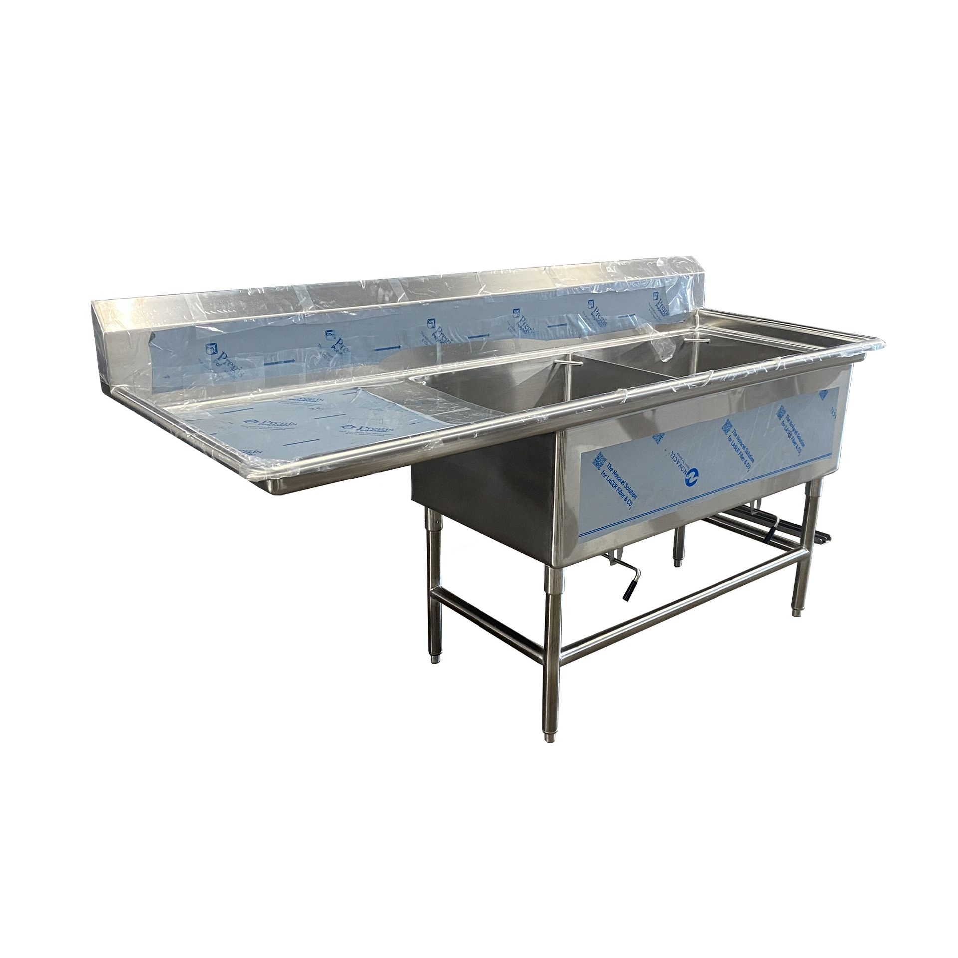 16 Gauge Stainless Steel Two Compartment Commercial Sink with Drain Board