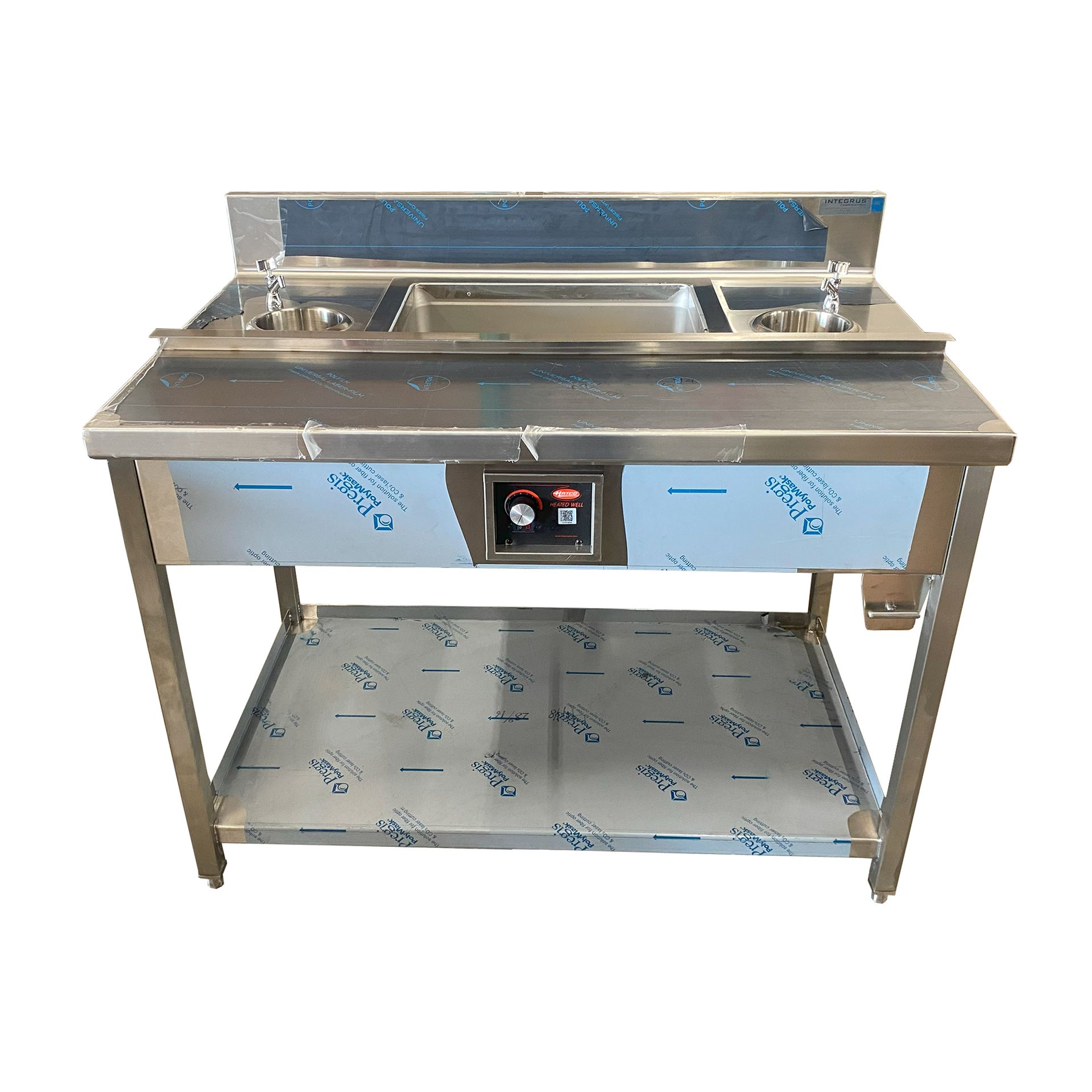 Photo of Integrus Expo Table with Dipper Wells and Tray Lock - Side Facing