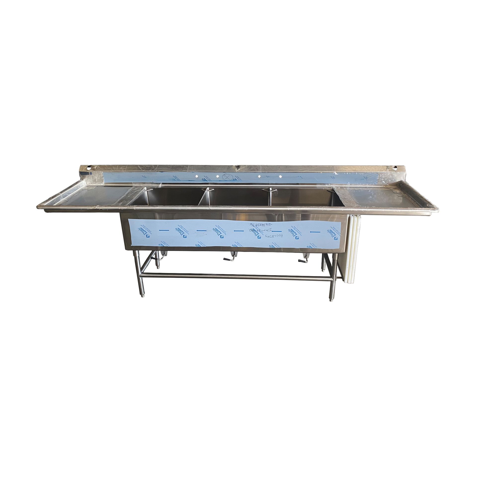 16 Gauge Stainless Steel Three Compartment Commercial Sink with Two Drainboards