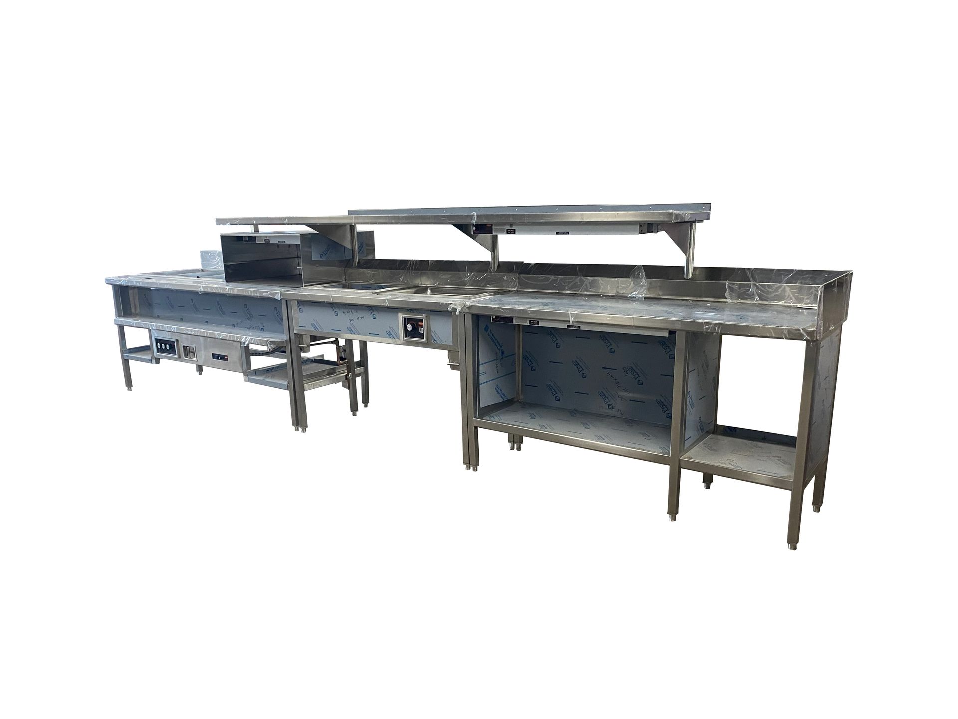 Photo of Stainless Steel Steam Table, Chef's Table, and Plate Table with Shelf