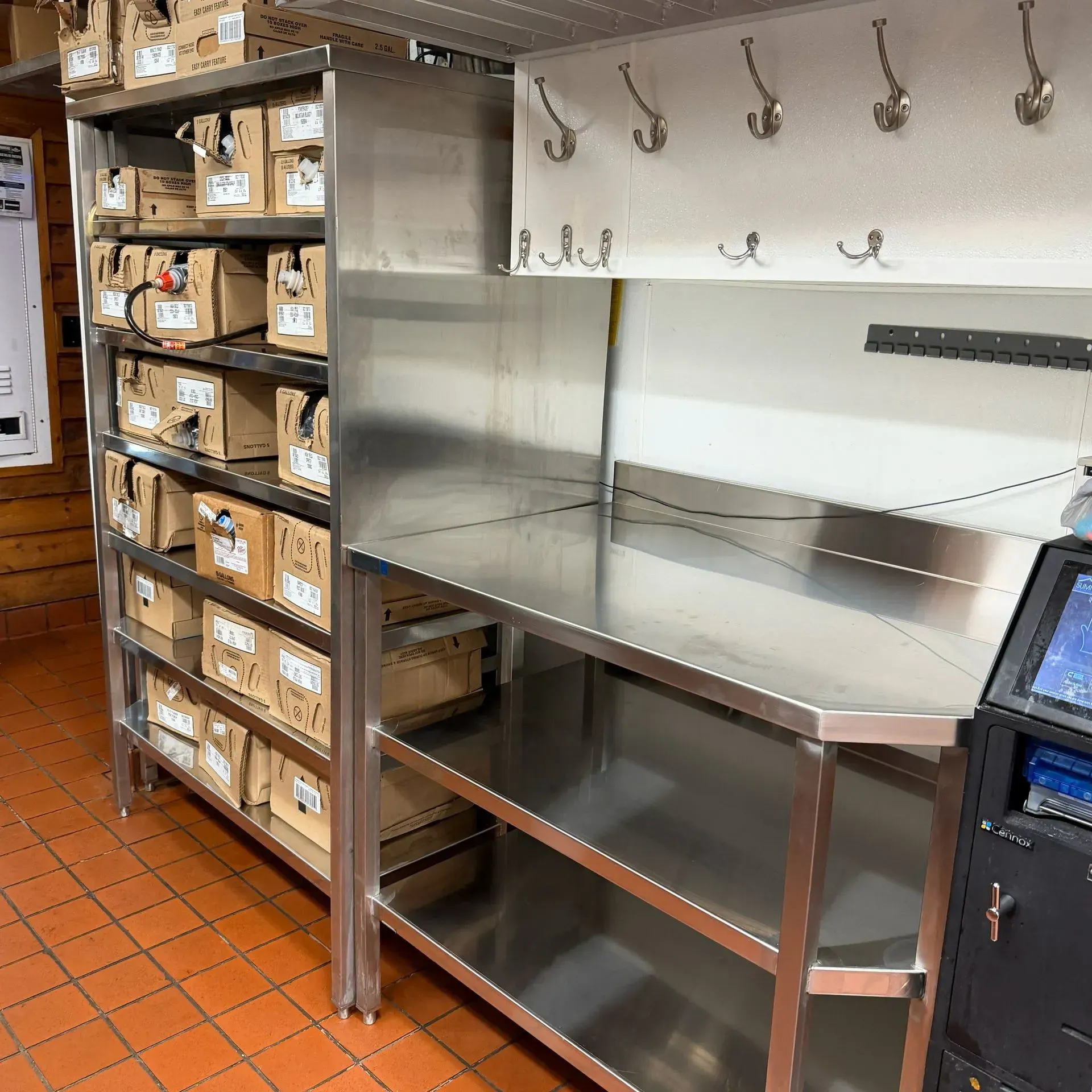 Photo of Bag-In-Box Shelf installed at Texas Roadhouse