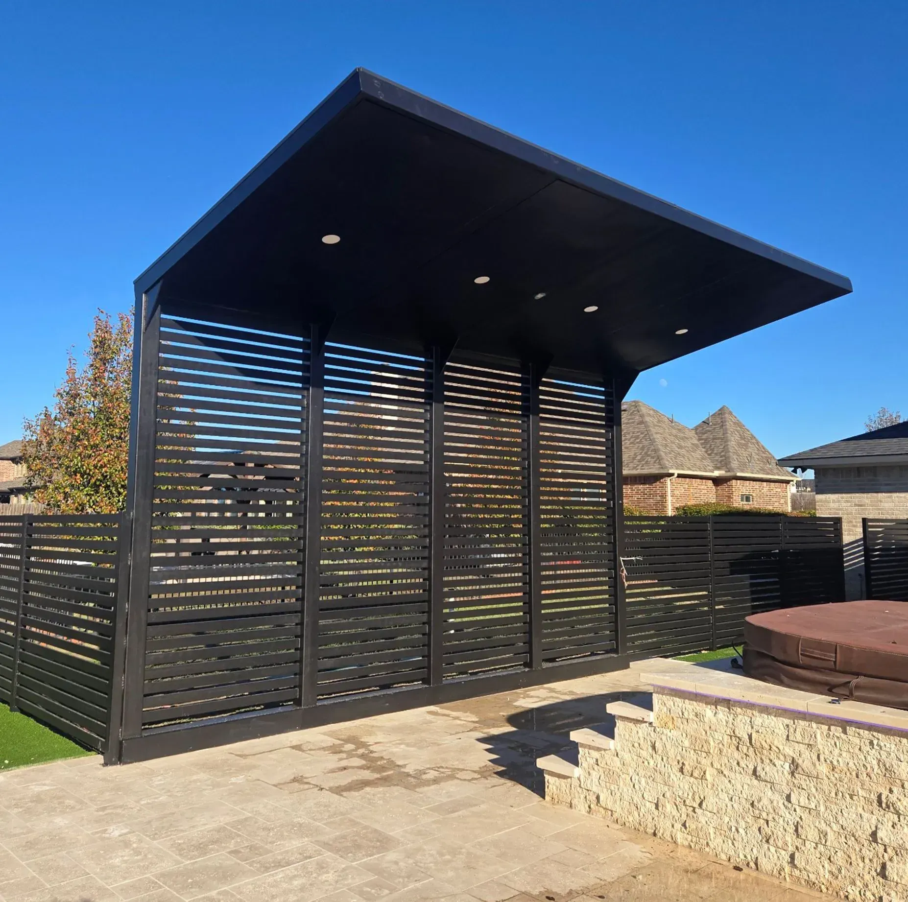 Custom residential pool awning installed at a private home