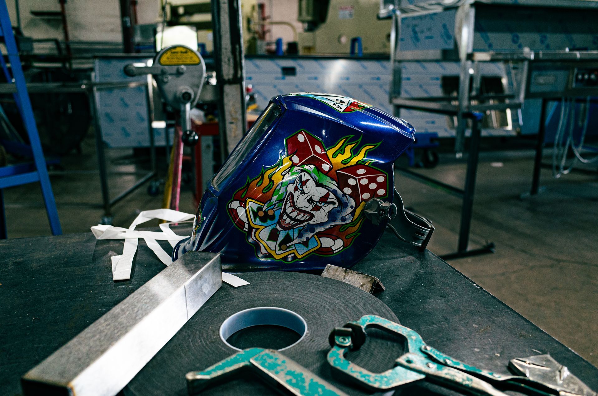 Integrus Team member's helmet lying on top of a table/