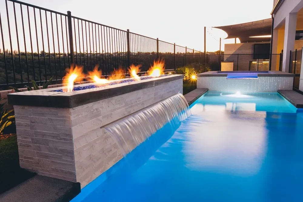 Custom Swimming Pool Water and Fire Feature Project in Carmel Valley. Custom Swimming Pool Water and Fire Feature Project in Carmel Valley.