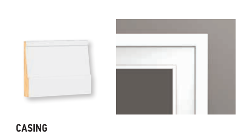White casing molding sample and close-up detail of a layered frame with a white matte.