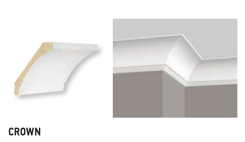 Crown molding profile sample with a corner view illustration.