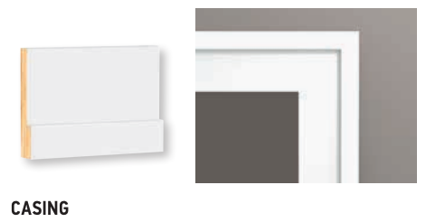White casing, wooden and rectangular, with a layered frame against a gray background.