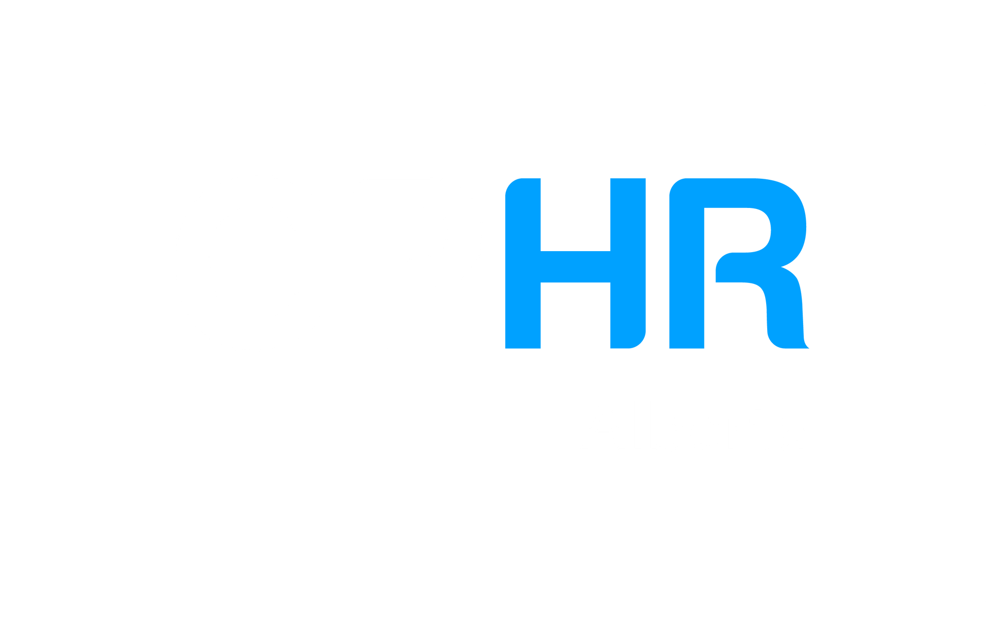 A blue hr logo on a white background.