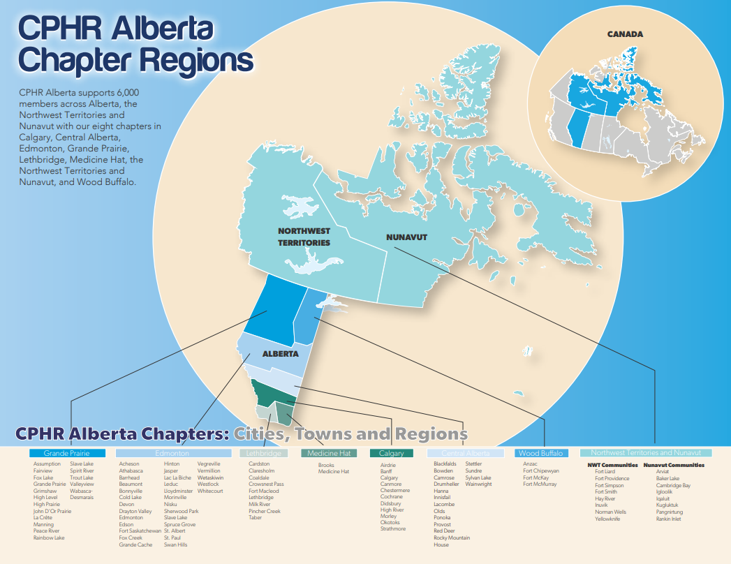 A map of alberta showing the chapter regions