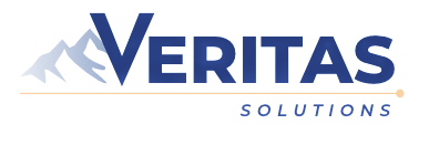 A logo for veritas solutions with a mountain in the background