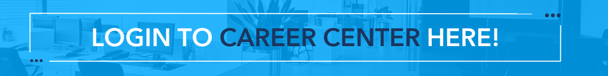 A blue sign that says login to career center here