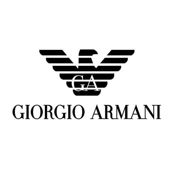 Un logo in bianco e nero per Giorgio Armani con un'aquila sopra.
