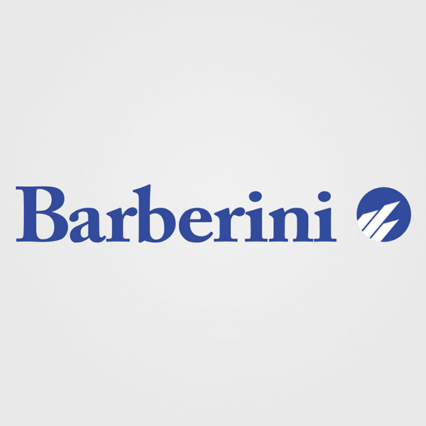 Un logo barberini blu su sfondo bianco