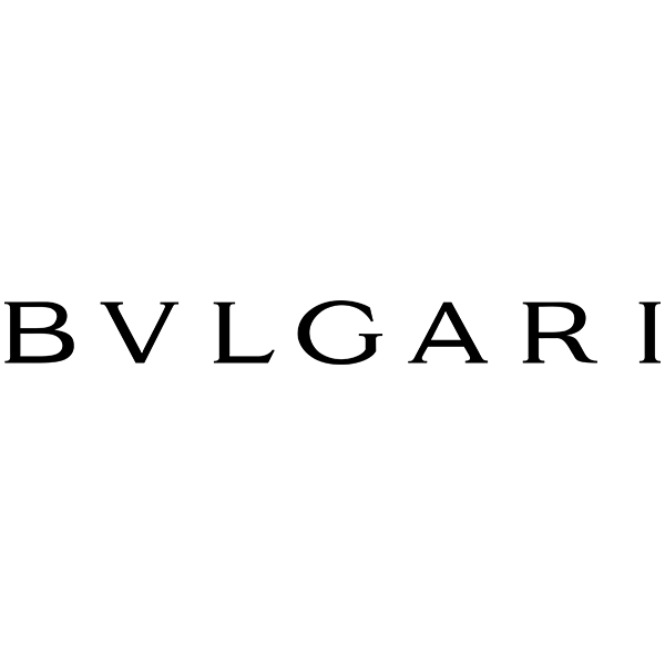 Un logo in bianco e nero per Bvlgari su uno sfondo bianco.