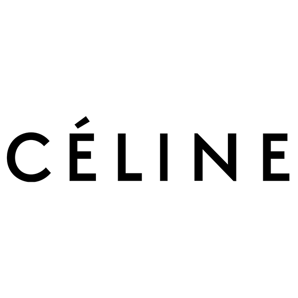 Il logo celine è in bianco e nero su sfondo bianco.