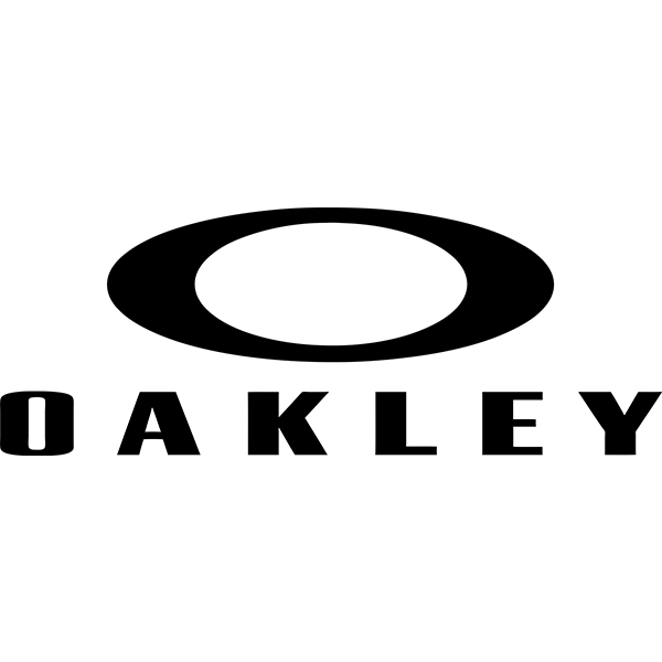 Un logo Oakley bianco e nero su sfondo bianco.