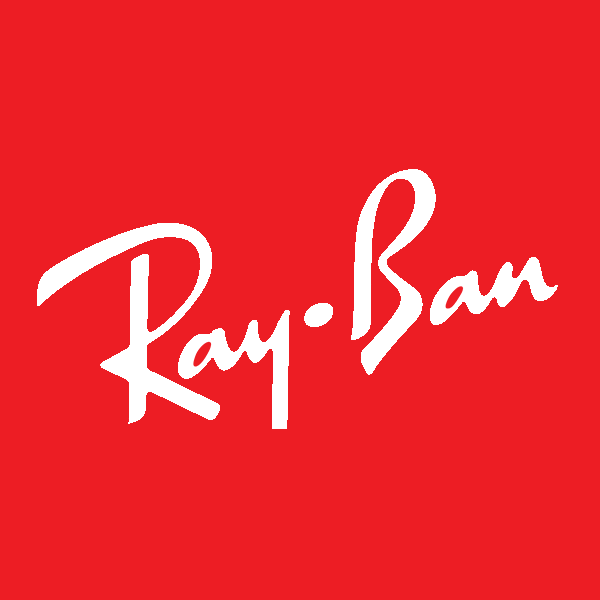 Il logo Ray-Ban è su sfondo rosso.