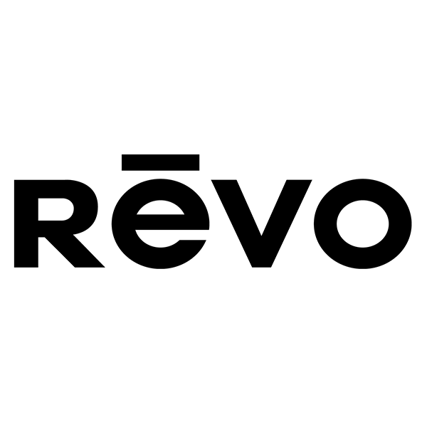 Un logo in bianco e nero per revo su uno sfondo bianco.