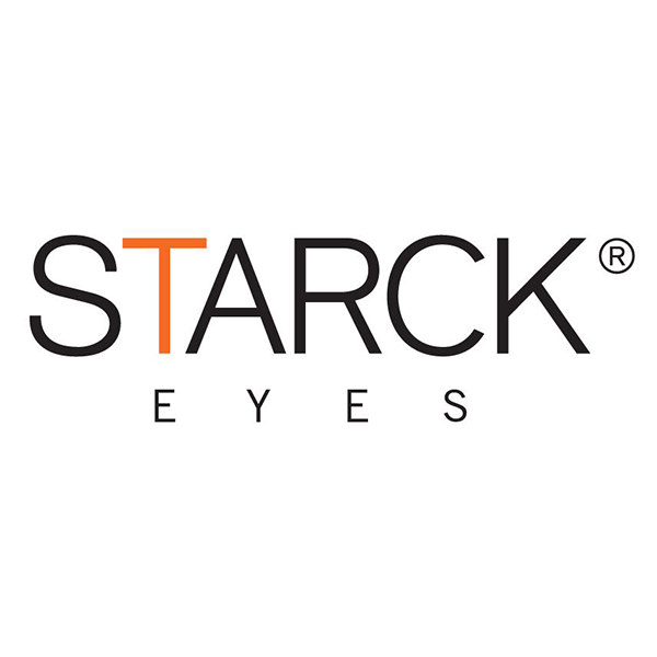 Il logo di Starck Eyes è nero e arancione su sfondo bianco.
