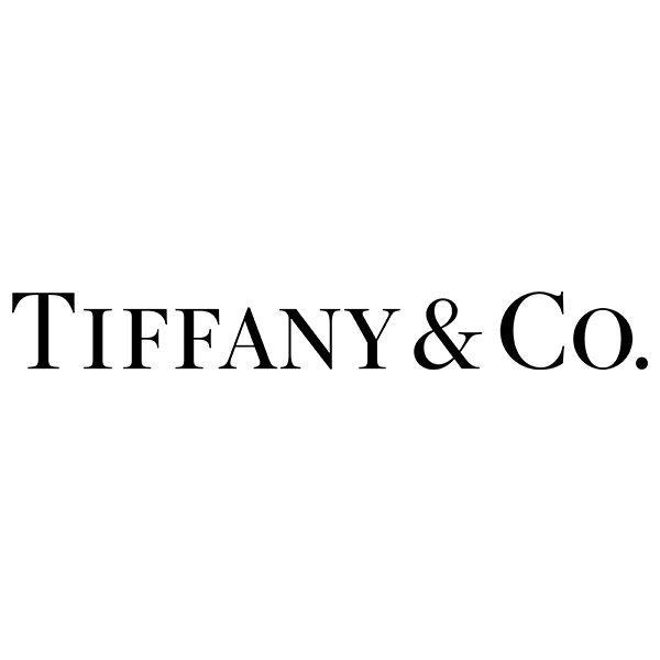 Un logo in bianco e nero per tiffany & co. su uno sfondo bianco.
