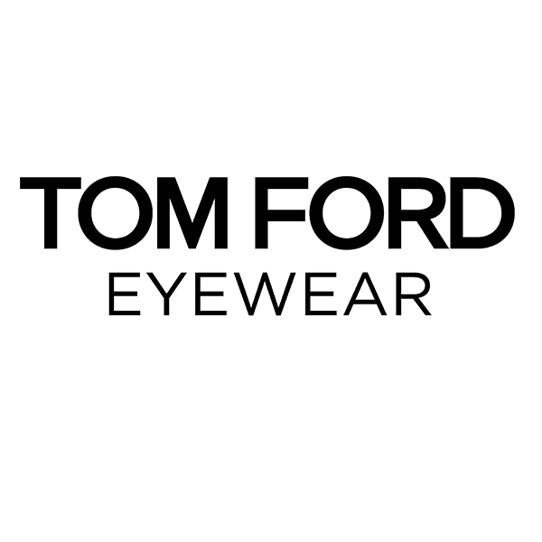 Il logo degli occhiali tom ford è in bianco e nero su sfondo bianco.