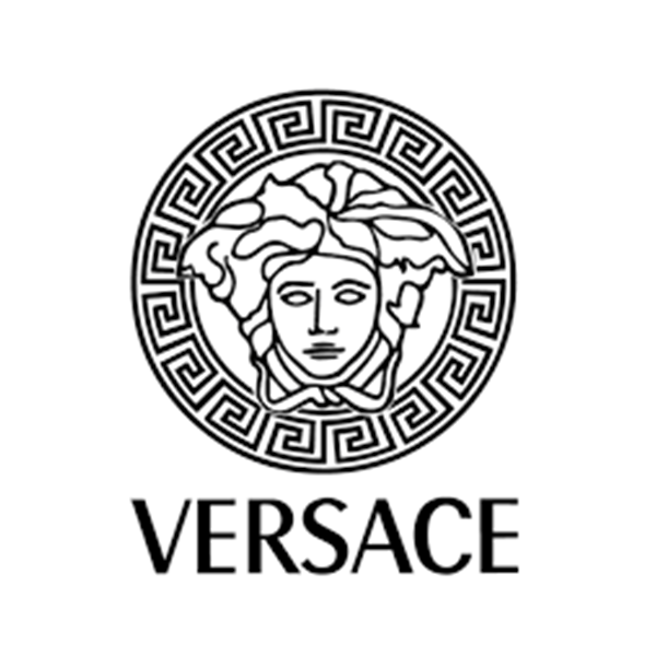 Un logo in bianco e nero per versace con una testa di medusa
