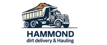 Logo for Hammond Dirt Delivery & Hauling featuring a dump truck filled with dirt.
