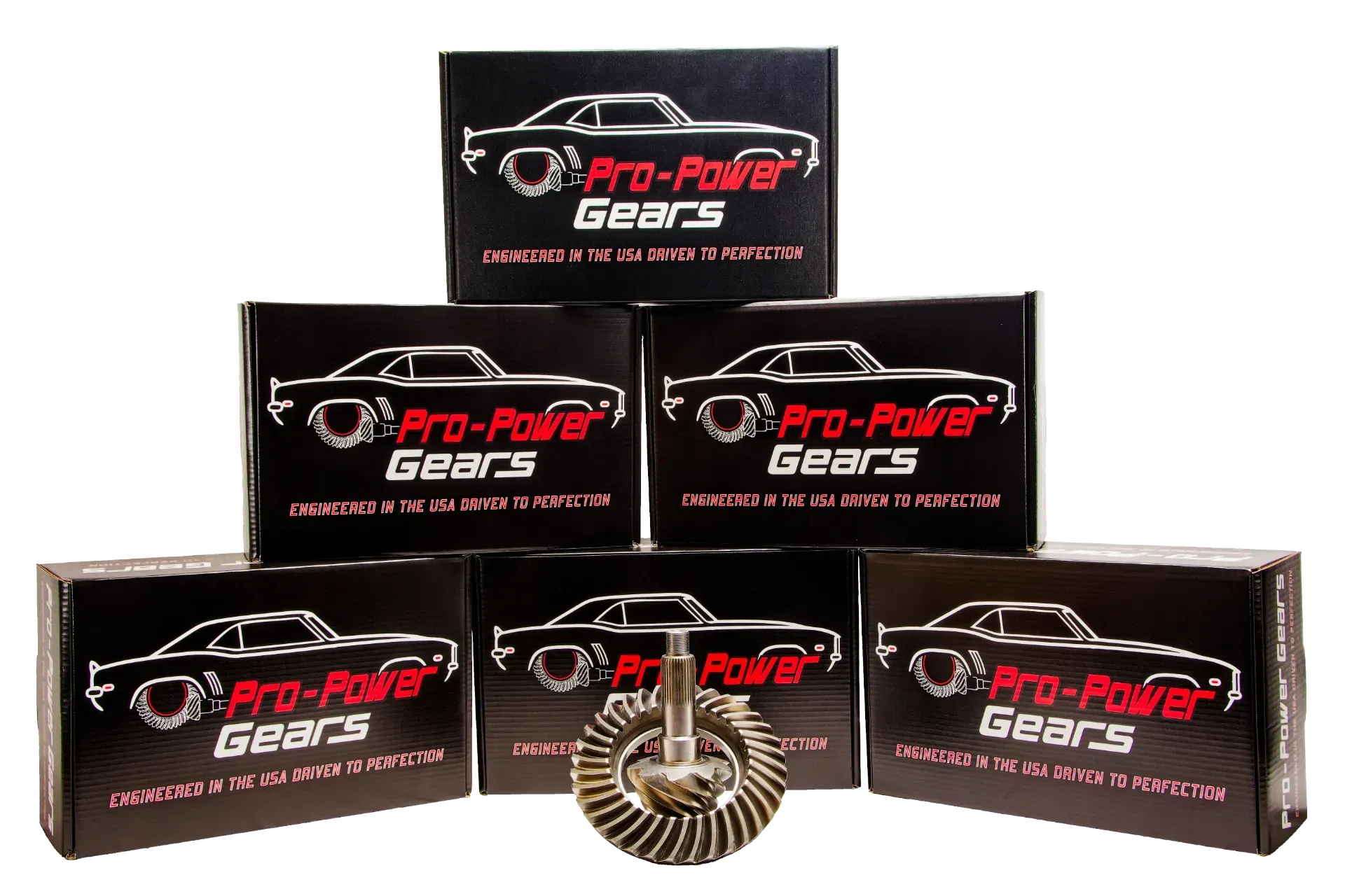 Boxes of pro-power gears are stacked on top of each other