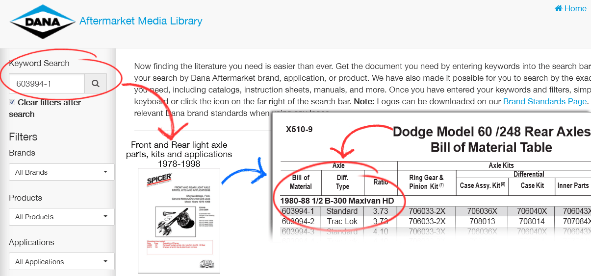 DANA SPICER BOM NUMBERS