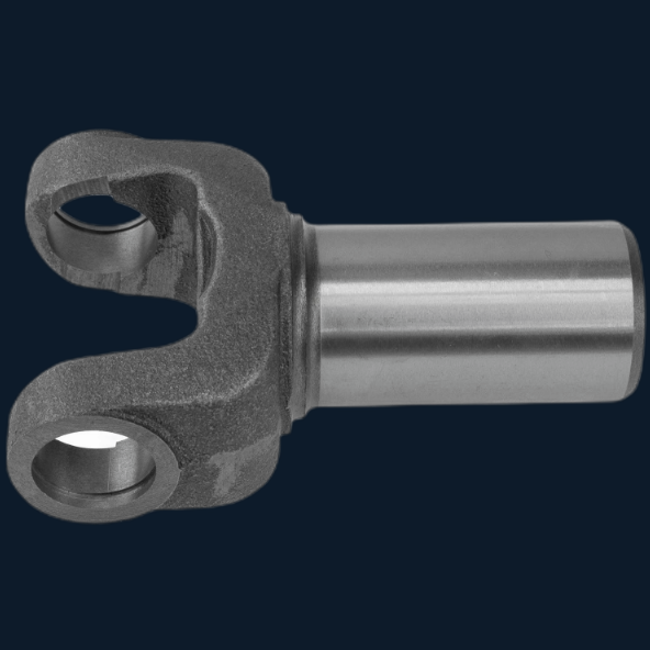 Transmission slip yoke — slides onto the transmission output shaft and connects to the driveshaft.