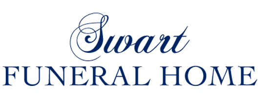 Swart Funeral Home logo in dark blue script and serif fonts.