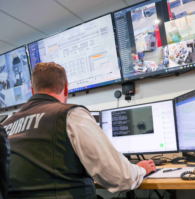 A Man and A Woman Are Looking At Monitors In A Security Room — Coastal Protection Services Pty Ltd In Kincumber, NSW