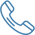 A blue line drawing of a telephone on a white background.