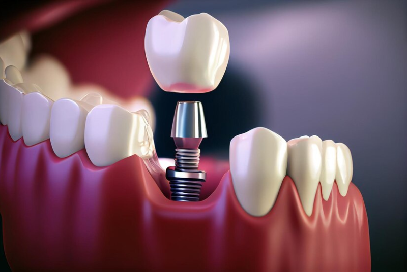 A computer generated image of a dental implant in a person 's mouth.