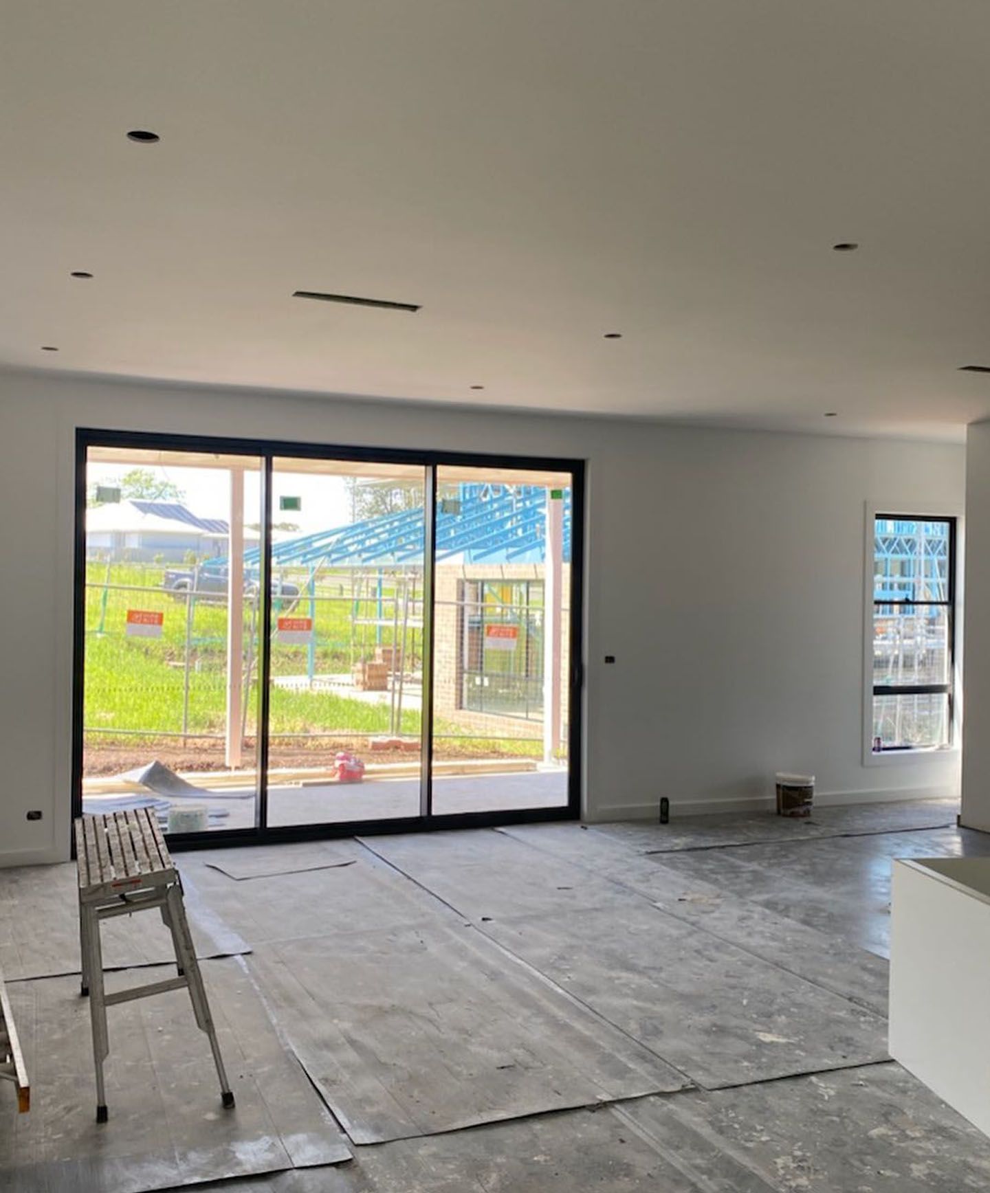 A large room under renovation.