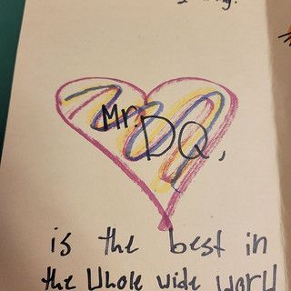 A drawing of a heart that says mr. dq is the best in the whole wide world