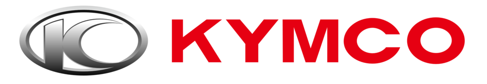 El logotipo de KYMCO, que presenta una letra 'K' plateada dentro de un &oacute;valo junto al nombre de la empresa en texto rojo en negrita.
