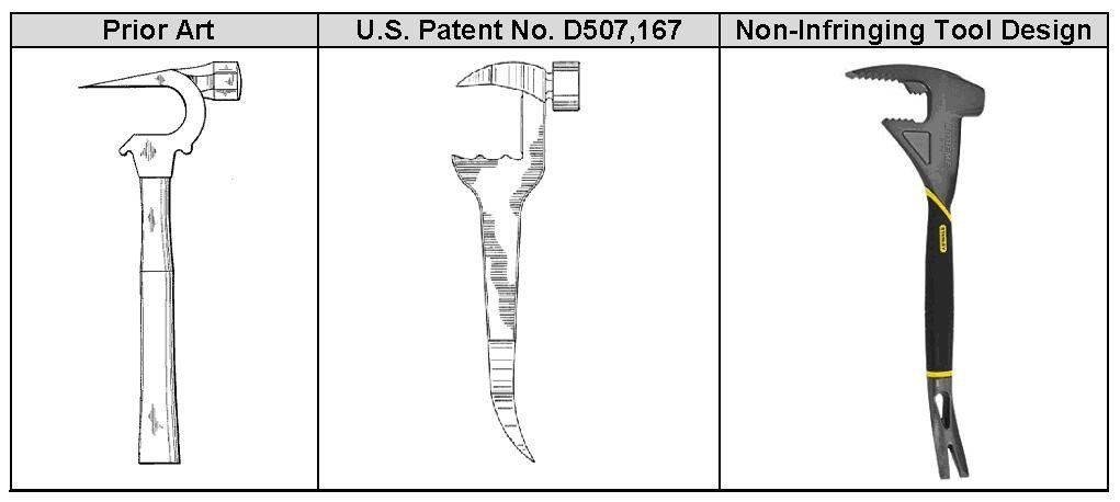 three drawings of a hammer with a patent number