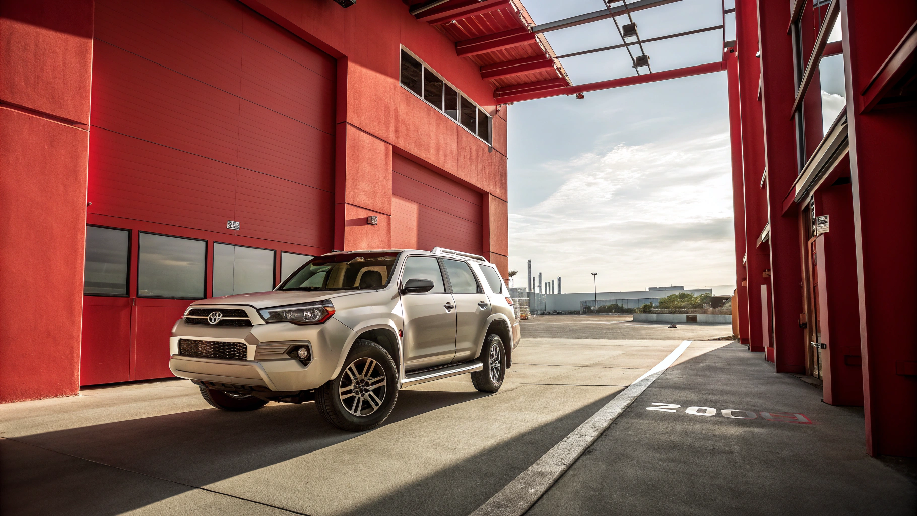 Mid-century modern credenza with a lamp and decorative objects, in a sunlit room.
