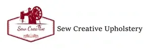 A logo for a company called sew creative upholstery.