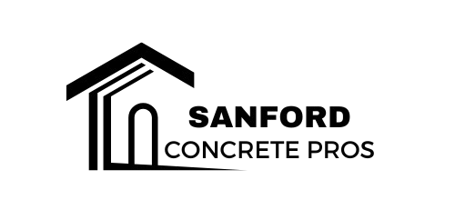 The logo for sanford concrete pros shows a house with a roof.