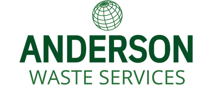 Anderson Waste Services logo with globe icon. Green text on white background.